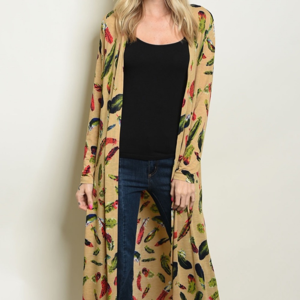 CLEARANCE ‼️TAN WITH FEATHERS cardigan - Kimono - Picture 2 of 3